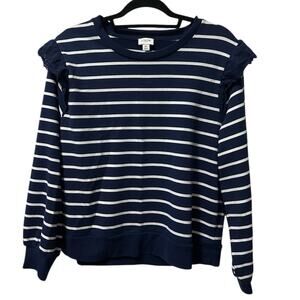 J. Crew Navy White Striped Eyelet Ruffle Sweatshirt Top Women’s XL Long Sleeve